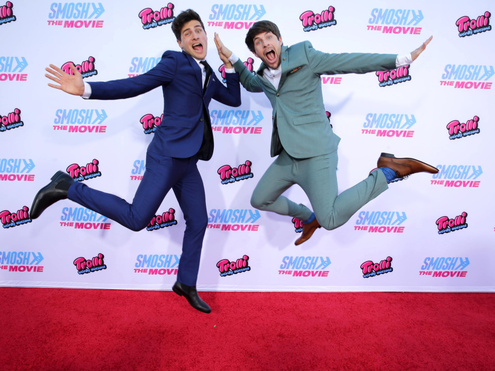 Anthony Padilla and Ian Hecox seen at the Los Angeles Premiere of AwesomenessTV and Defy Media's "SMOSH: THE MOVIE" held at Westwood Village Theatre on Wednesday, July 22, 2015, in Los Angeles. (Photo by Eric Charbonneau/Invision for AwesomenessTV/AP Images)